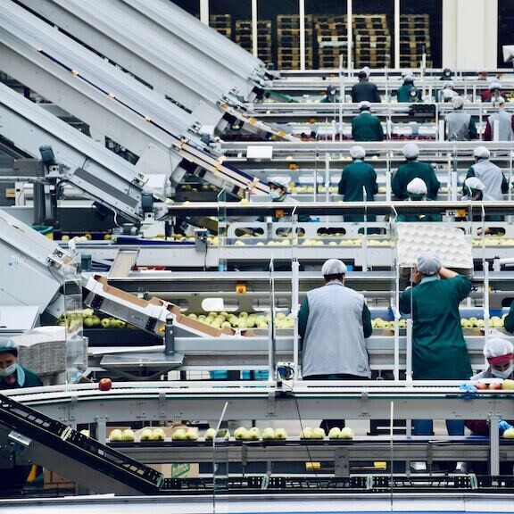 people working on production line